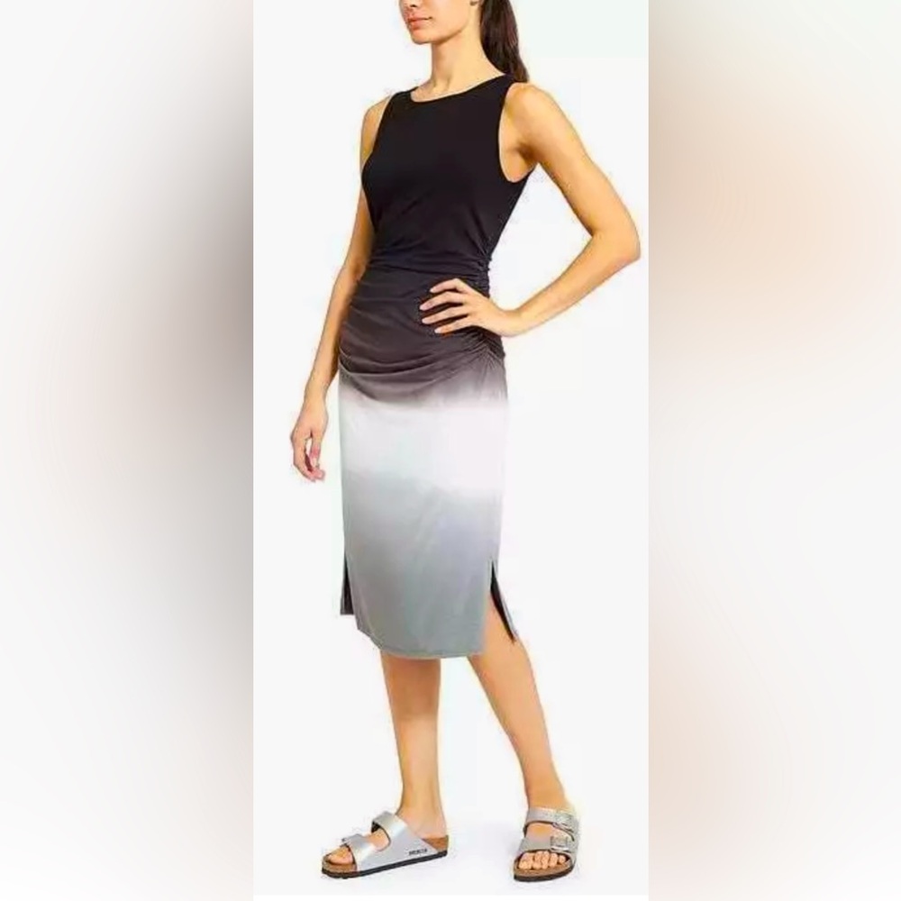 Athleta Sleeveless Dip Dye Ruched Midi Tank Dress.
